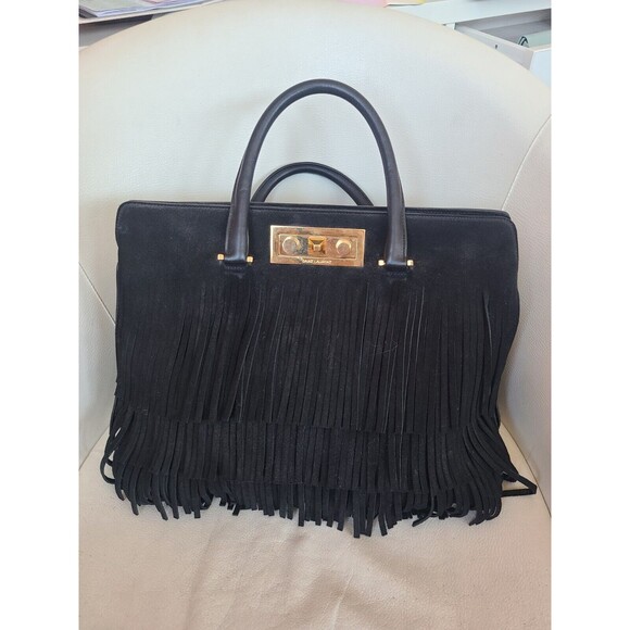 Yves Saint Laurent Black Leather Trois Clous Fringe Top Handle Tote Bag No Strap - Picture 1 of 16